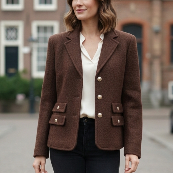 Talbots Jackets & Blazers - Talbots Brown Blazer with Gold Button Accents Size 12p 40% Wool